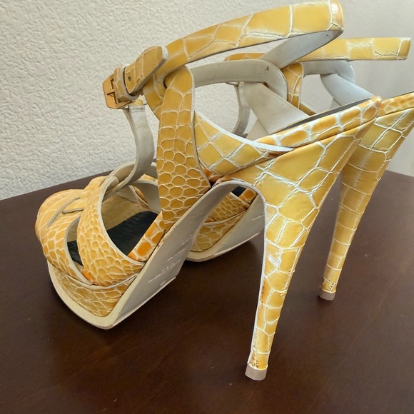 AUTHENTIC YSL Tribute Platform Sandals 37 Yellow Croc Embossed $1,200 Retail 🔥 - Picture 14 of 15